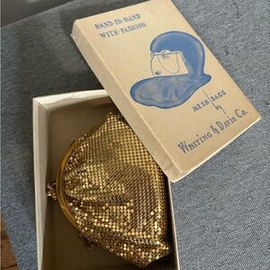 Vintage new Whiting & Davis Gold Mesh Clutch Evening Bag with mirror